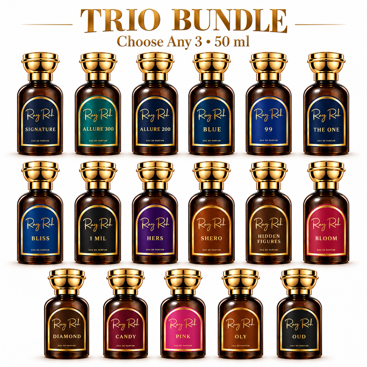 Trio Bundle – Any 3 (50 ML) — eligible fragrance choices including Signature